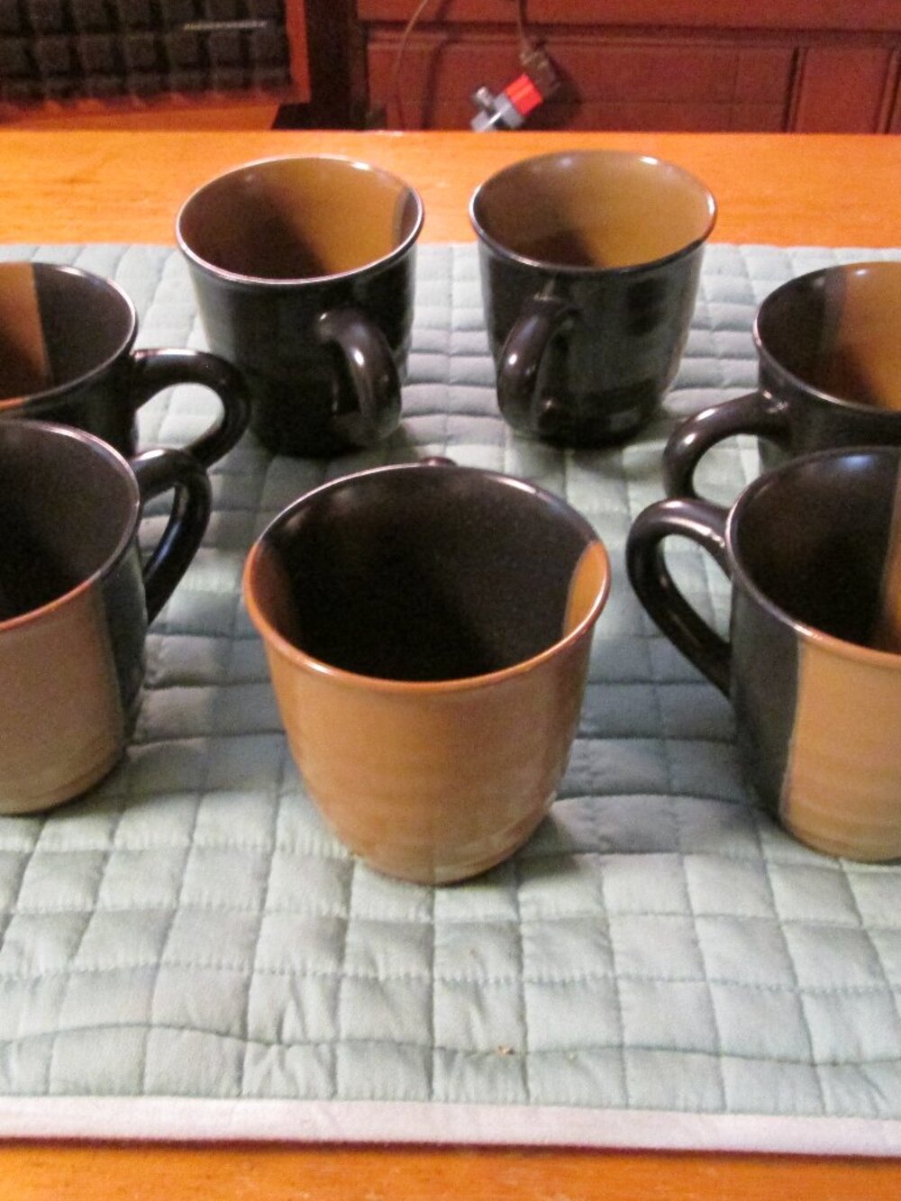 lot of 7 Sango Pottery eartheware solid coffee mugs gold dust black retired
